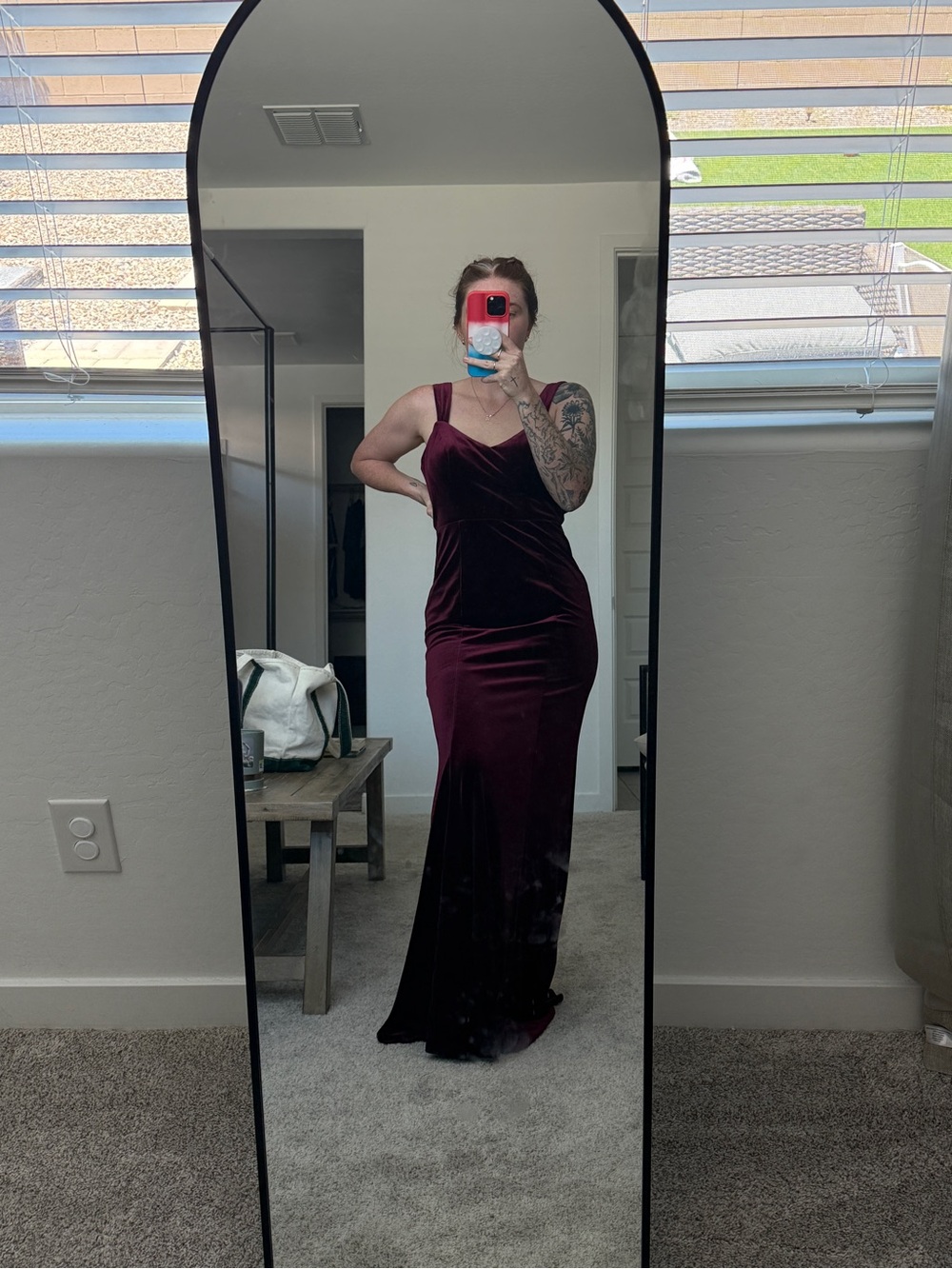 Azazie Deep Wine Velvet Maxi Dress - Picture 5 of 6